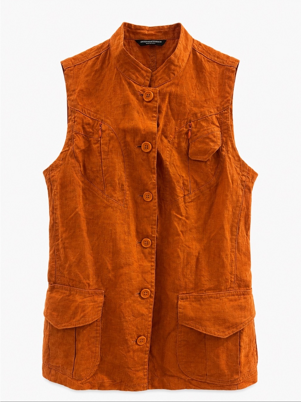 Antonio D'Errico 100% Linen Utility Vest Top Burnt Orange Size 6
